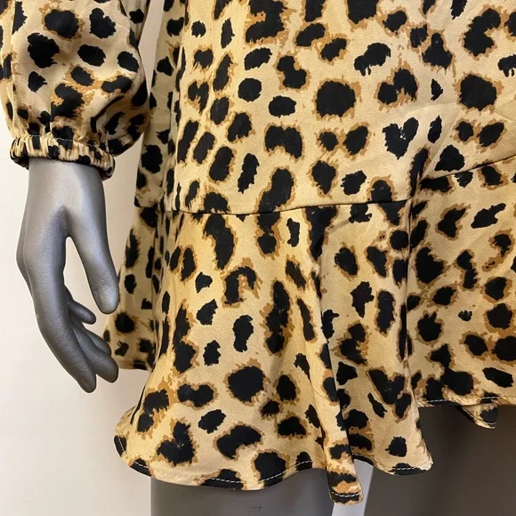 Express Dress Women’s S Leopard Print Mini Ruffled Wrap Long Sleeve Short Office - Picture 4 of 12